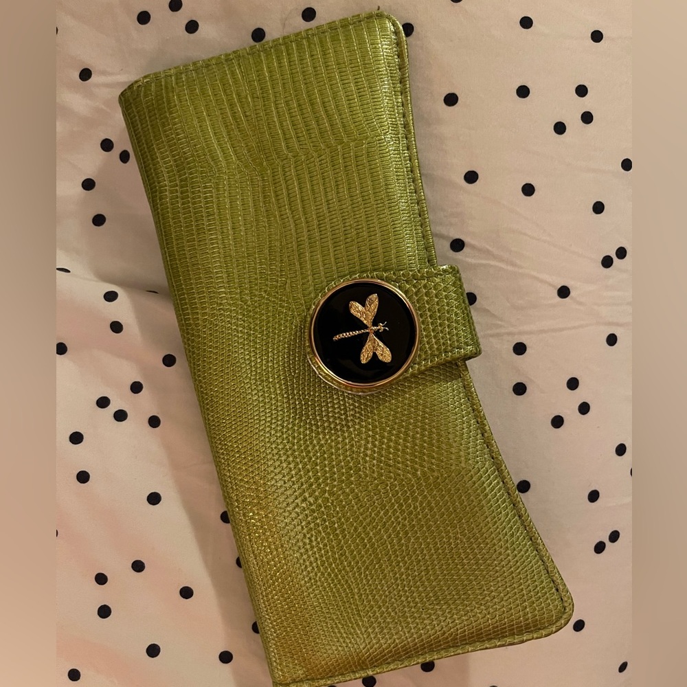 Wallet - Lime Green with dragonfly button